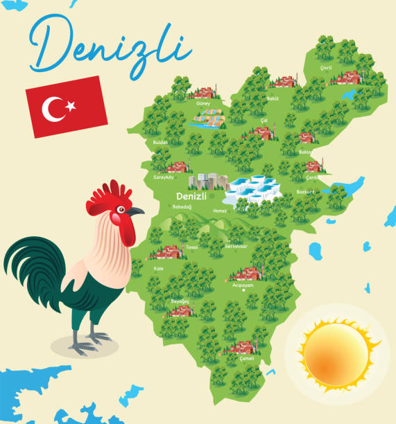 Denizli City Cartoon Map of Denizli City; https://maps.lib.utexas.edu/maps/middle_east_and_asia/turkey_republic_2002.html denizli stock illustrations