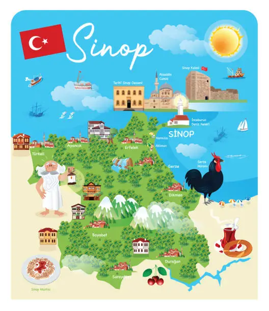 Vector illustration of Cartoon Map of Sinop City