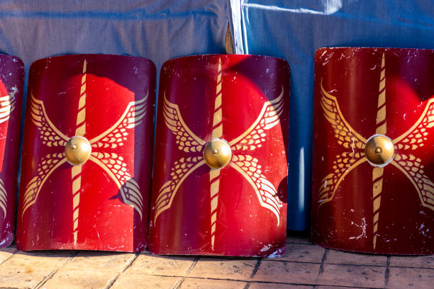 istock Roman shields. Used shields of Roman warriors. 1454967968