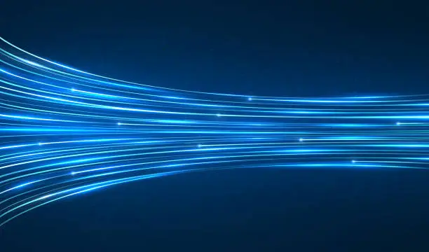 Vector illustration of High speed moving blue stripes with glow, wireless data lines, high speed internet. Dynamic movement of Internet networks.