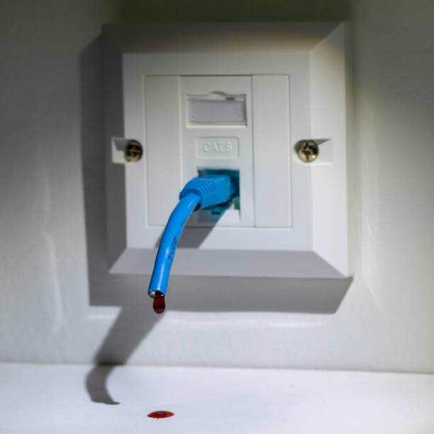 istock Close-up of blooding LAN cable 1454971728