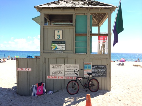 Deerfield Beach, United States – October 10, 2013: The lifeguard stations at Deerfield Beach