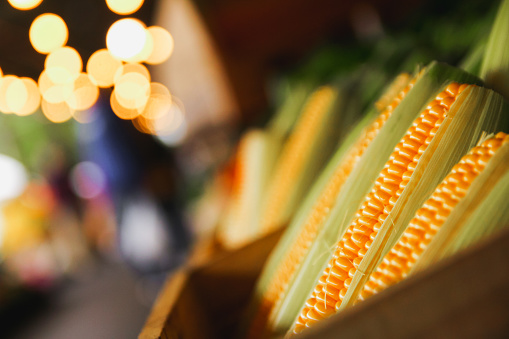 Golden corn displayed in farm market