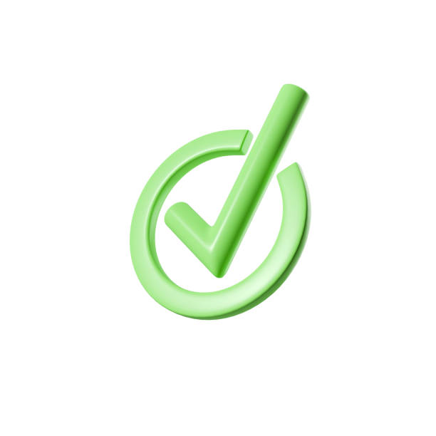Green checkmark on white background, agreement stock photo