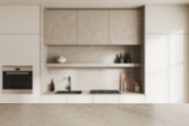 istock Bright kitchen room interior with good display for advertising 1454976085