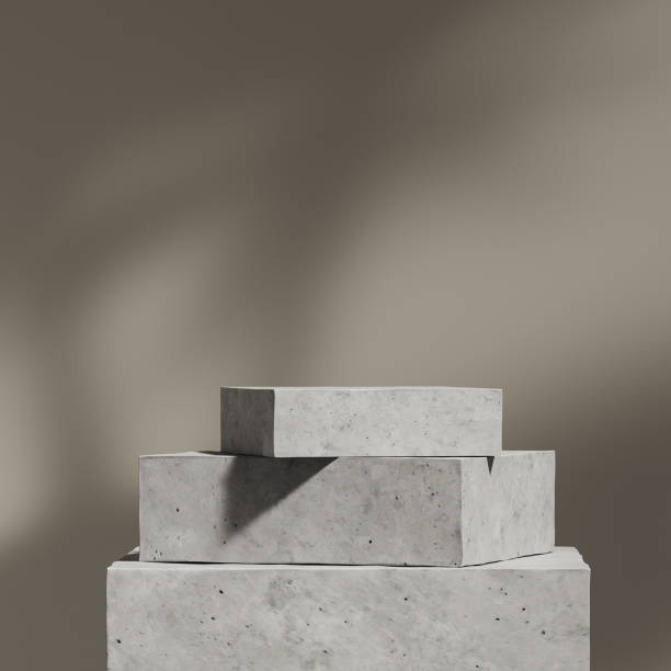 istock Stone plates on grey background. Mockup for product display 1454976105