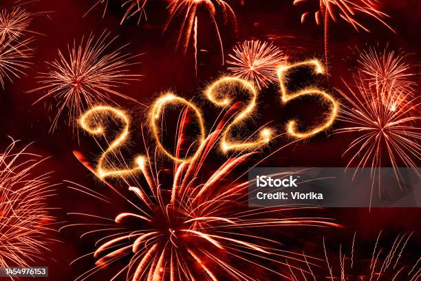 Sparkling New Year 2025 With Fireworks Stock Photo - Download Image Now - 2025, New Year's Eve, Abstract