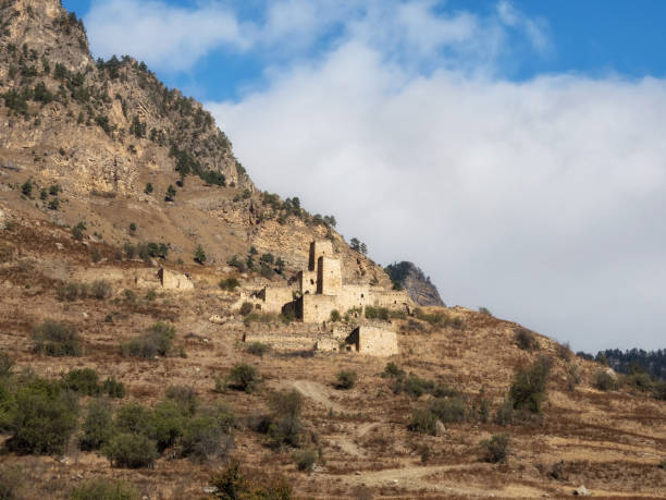 istock Medieval tower complex Egical, one of the authentic medieval castle-type tower villages, located on the extremity of the mountain range in Ingushetia, Russia. 1454976224