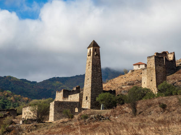 istock An ancient city on a rock. Medieval tower complex Egical, one of the authentic medieval castle-type tower villages, located on the extremity of the mountain range in Ingushetia, Russia. 1454976238