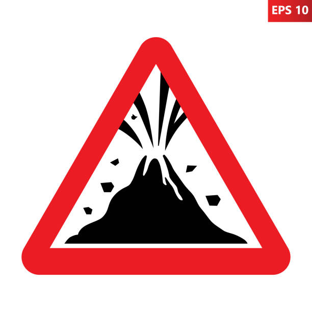 50+ Warning Road Signs About The Dangers Of Volcano Stock