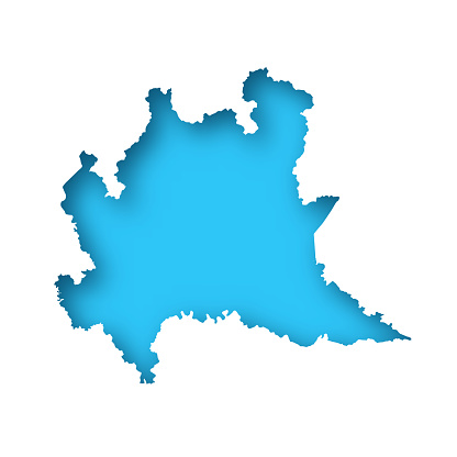 Map of Lombardy cut out on a blank white paper with a blue background. Modern and trendy paper cutout effect. Vector Illustration (EPS file, well layered and grouped). Easy to edit, manipulate, resize or colorize. Vector and Jpeg file of different sizes.