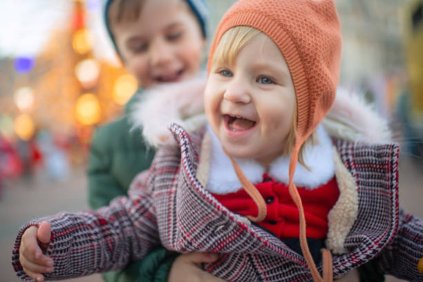 Boy and girl enjoying Xmas holidays