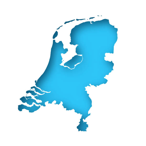 illustrations, cliparts, dessins animés et icônes de carte des pays-bas - livre blanc découpé sur fond bleu - netherlands map cartography silhouette