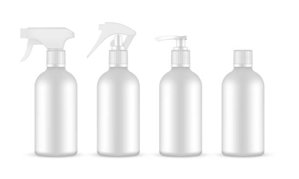 Set of Blank Plastic Bottles With Sprayer and Pump, Isolated on White Background Set of Blank Plastic Bottles With Sprayer and Pump, Isolated on White Background. Vector Illustration spray bottle stock illustrations
