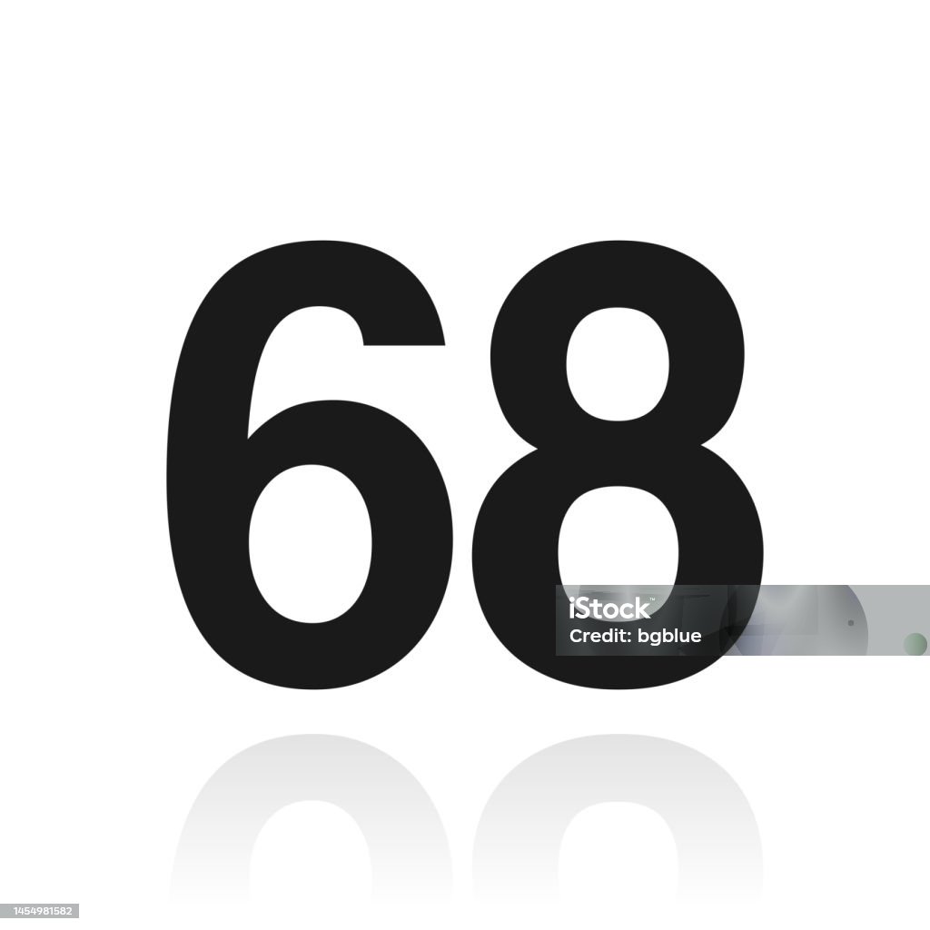 68 Nummer Achtundsechzig Symbol Mit Reflexion Auf Weißem Hintergrund