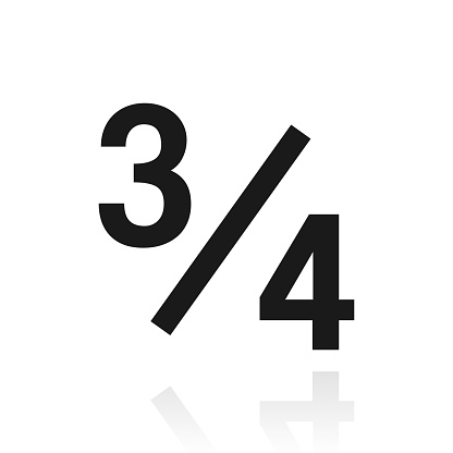 3 Von 4 Drei Viertel Symbol Mit Reflexion Auf Weißem Hintergrund Stock