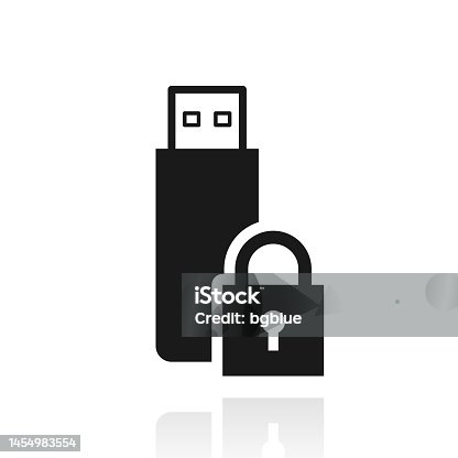 istock USB flash drive with padlock. Icon with reflection on white background 1454983554