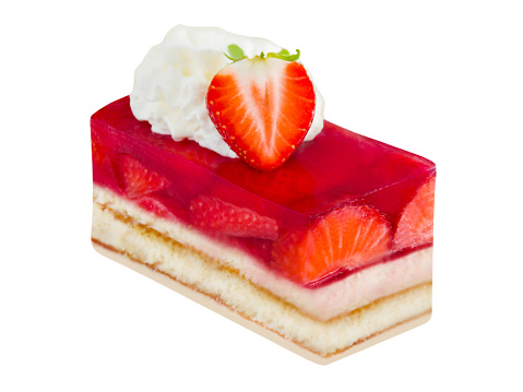 Strawberry cake with cream isolated on white background