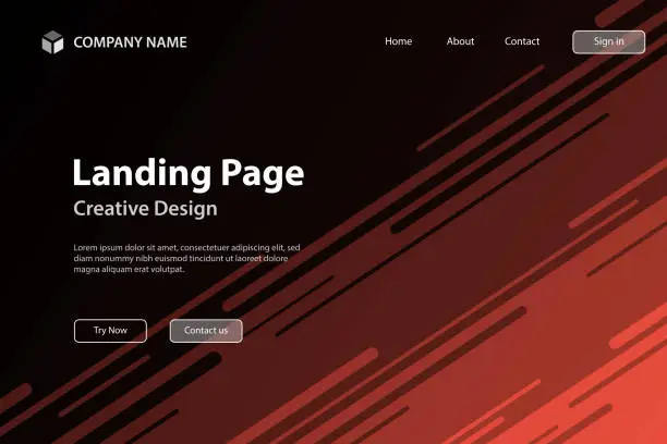 Vector illustration of Landing page Template - Abstract design with diagonal lines - Trendy Red gradient