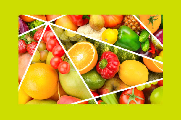 istock Background of vegetables and fruits. Collage. 1454986129