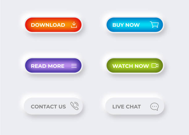 ilustrações de stock, clip art, desenhos animados e ícones de web site button set - downloading symbol computer icon white background