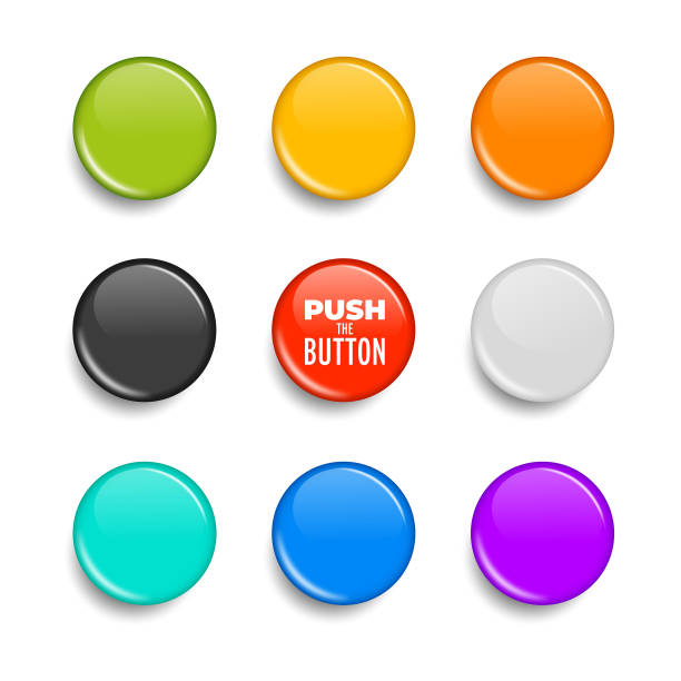 stockillustraties, clipart, cartoons en iconen met badge set - push button set - drukknop