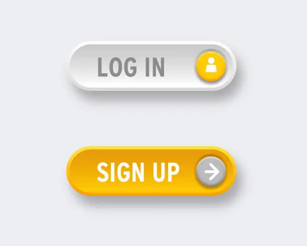 Vector illustration of Log in and Sign up buttons. Yellow and gray buttons for subscribe to service