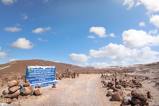 Culebrillas National Park,  Arequipa, Peru - April 15, 2022: Culebrillas is famous for its canyon where you can see petroglyphs made by the Wari people more than thousand years ago.