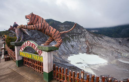 Monument statues of tigers and eagles as location markers in the tourist area of Mount Tangkuban Perahu. Become a landmark and photo spot for tourists.
