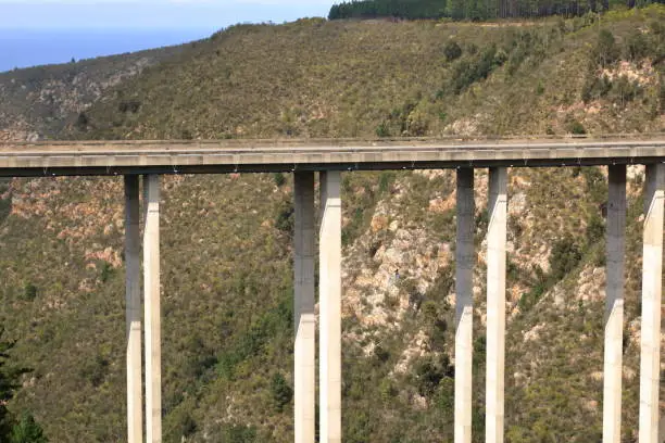 a Beautiful view of the Bloukrans River Bridge on the Garden Route in South Africa. The highest bungee-jumping point in the world