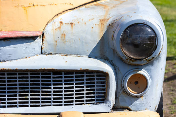 Close up for the front light. Vehicles used in the operation of railway lines