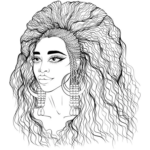 Vector illustration of Portrait of African American girl with long hair