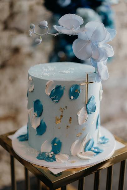 istock Vertical shot of a blue cake on the blurry background 1454998315