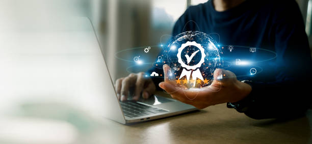 istock businessman working with computers  service Quality assurance, Guarantee, Standards, ISO . 1454998827
