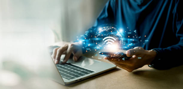 Business using smartphone ,with wifi icon,business communication social network concept. Business using smartphone ,with wifi icon,business communication social network concept. wireless technology stock pictures, royalty-free photos & images