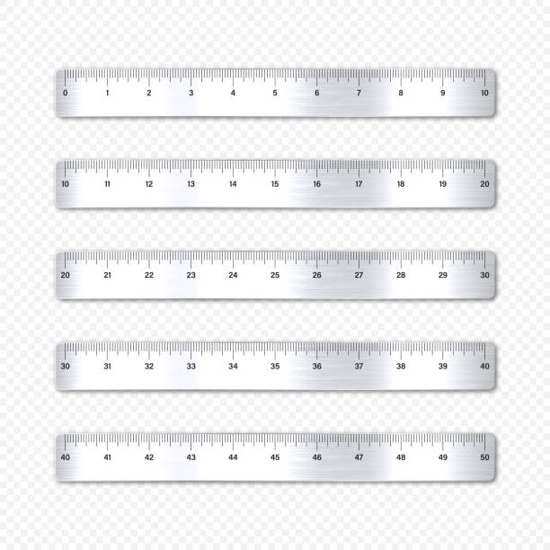 Realistic Various Brushed Metal Rulers With Measurement Scale And