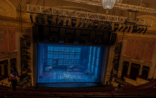New York. USA. 09.22.2022. Beautiful interior view of theater before performance. Broadway.