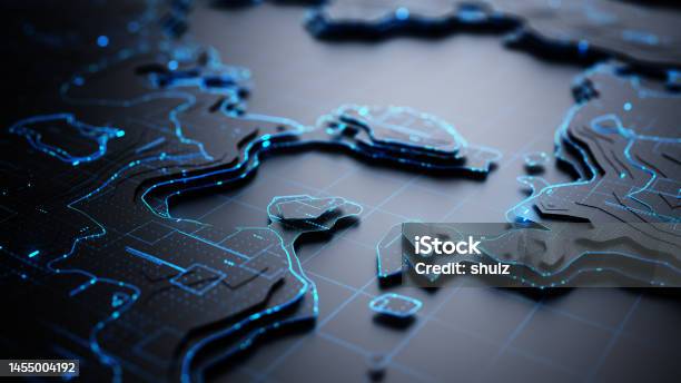 Abstract Digital Landscape Background Stock Photo - Download Image Now - Technology, Abstract, World Map