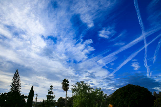 Abstract colorful picture of sky with chemtrails
