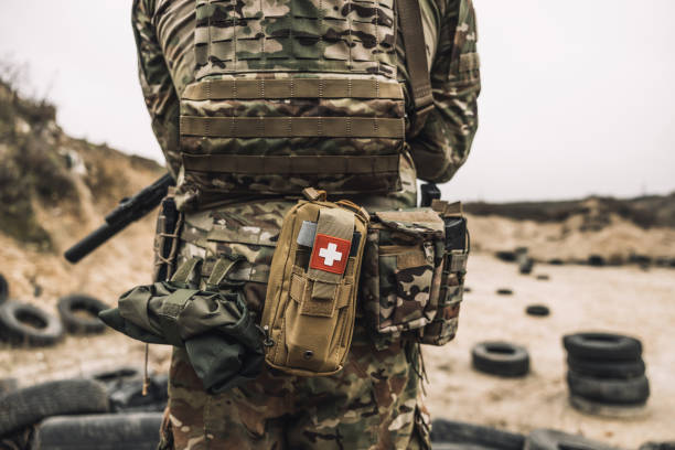 Backside picture of a soldier in camouflage