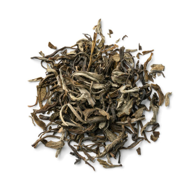 pilha de macaco chinês seco rei de jasmin folhas de chá close up - tea leaves chinese tea green tea leaf - fotografias e filmes do acervo