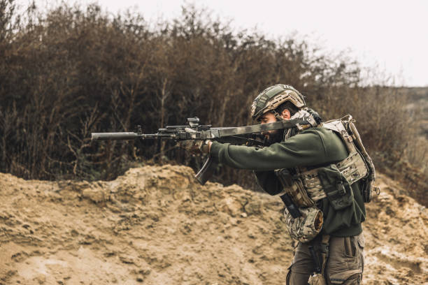 istock A soldier with a rifle on a shooting range 1455010950