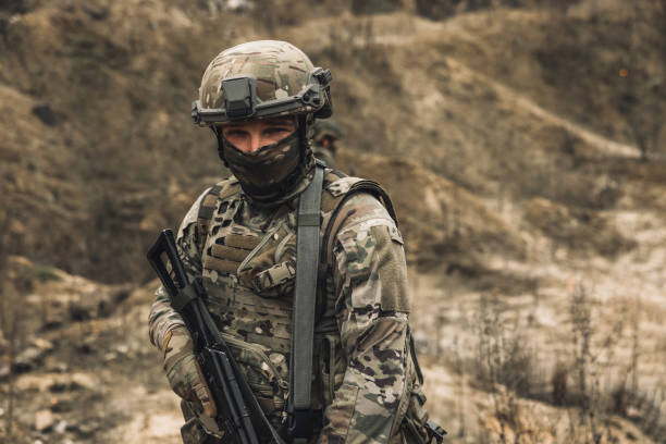 istock Man in military unifrom on a position 1455010991