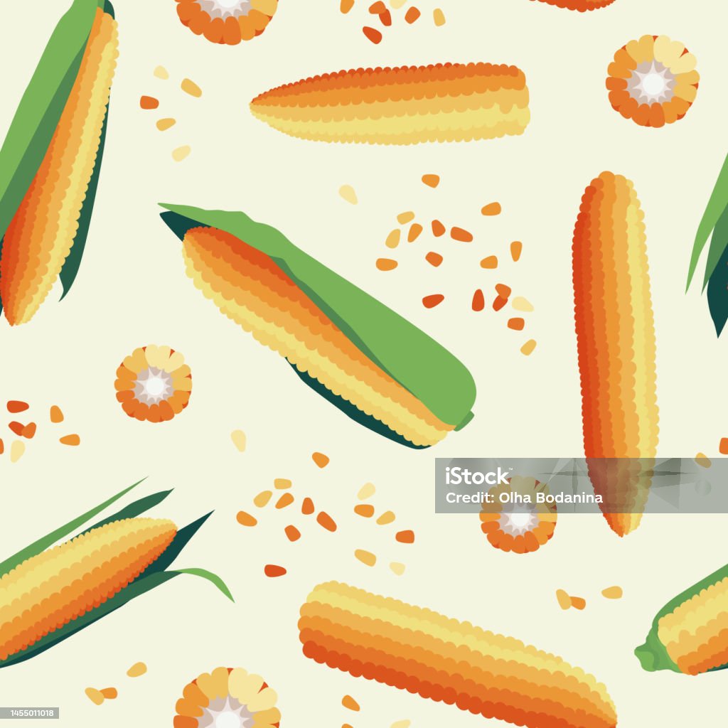 Corn Design Element Pattern Minimalistic Illustration Gradient Corn Cob With Green Leaves ...