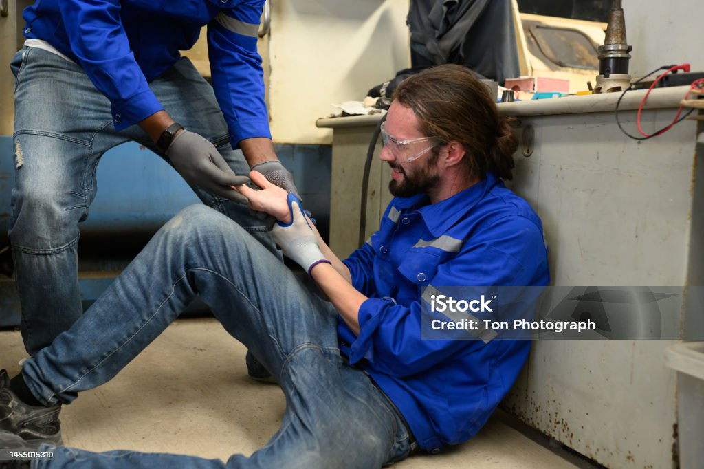 Hand Work Injuries Hand Accident Worker With Hand Injury From Machine Working Worker With ...