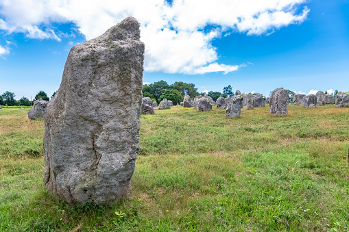 Carnac in Brittany, a stones field, alignment of menhirs