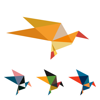 Vector colors paper folding art style flying bird of origami pattern symbol collection