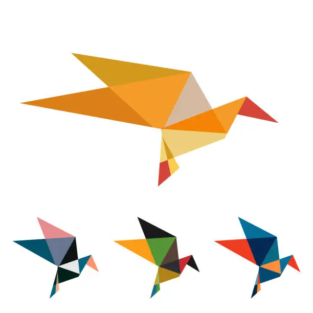 Vector illustration of Vector colors paper folding art style flying bird of origami pattern symbol collection