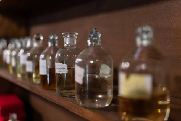 istock glass bottles in a nomad tent 1455022228