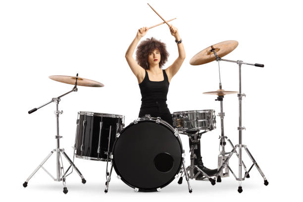 istock Female drummer lifitng drumsticks 1455022429
